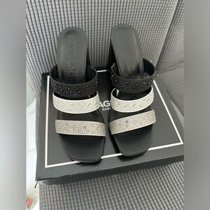 Karl Lagerfeld Women's Rickie Rhinestone Slide Sandal - (Black/Silver) Size 8